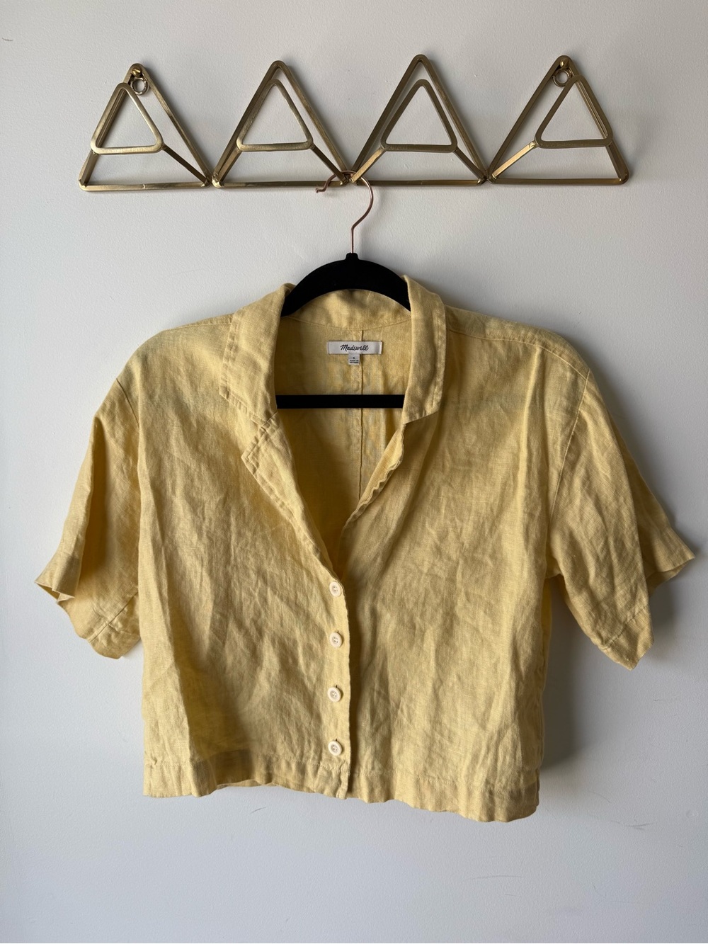 Madewell 100% Linen Button Front Cropped Shirt Top Yellow Women’s Small